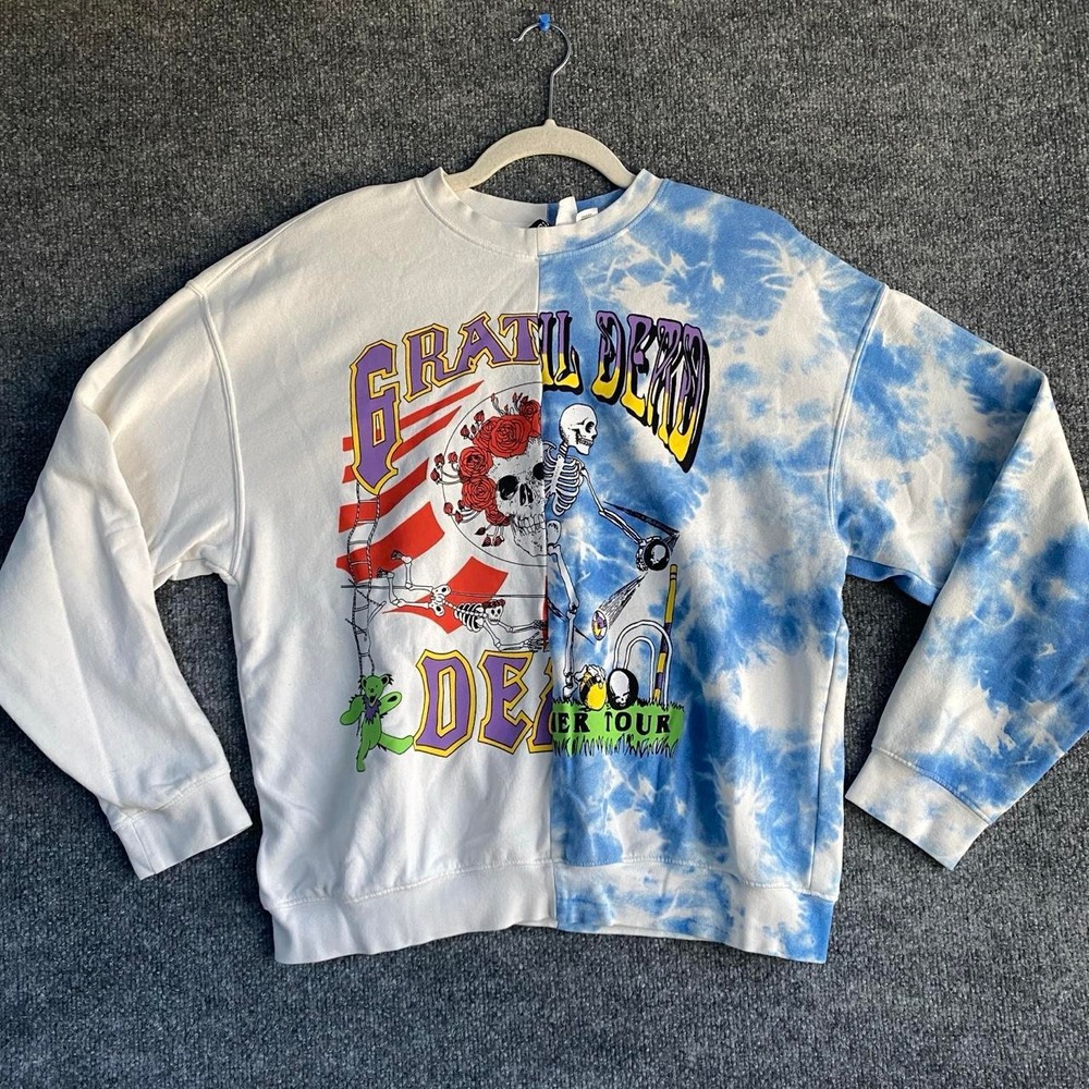 H&M DIVIDED X GRATEFUL DEAD SPLIT TIE DYE CREWNECK SKELETON GRAPHIC SWEATER